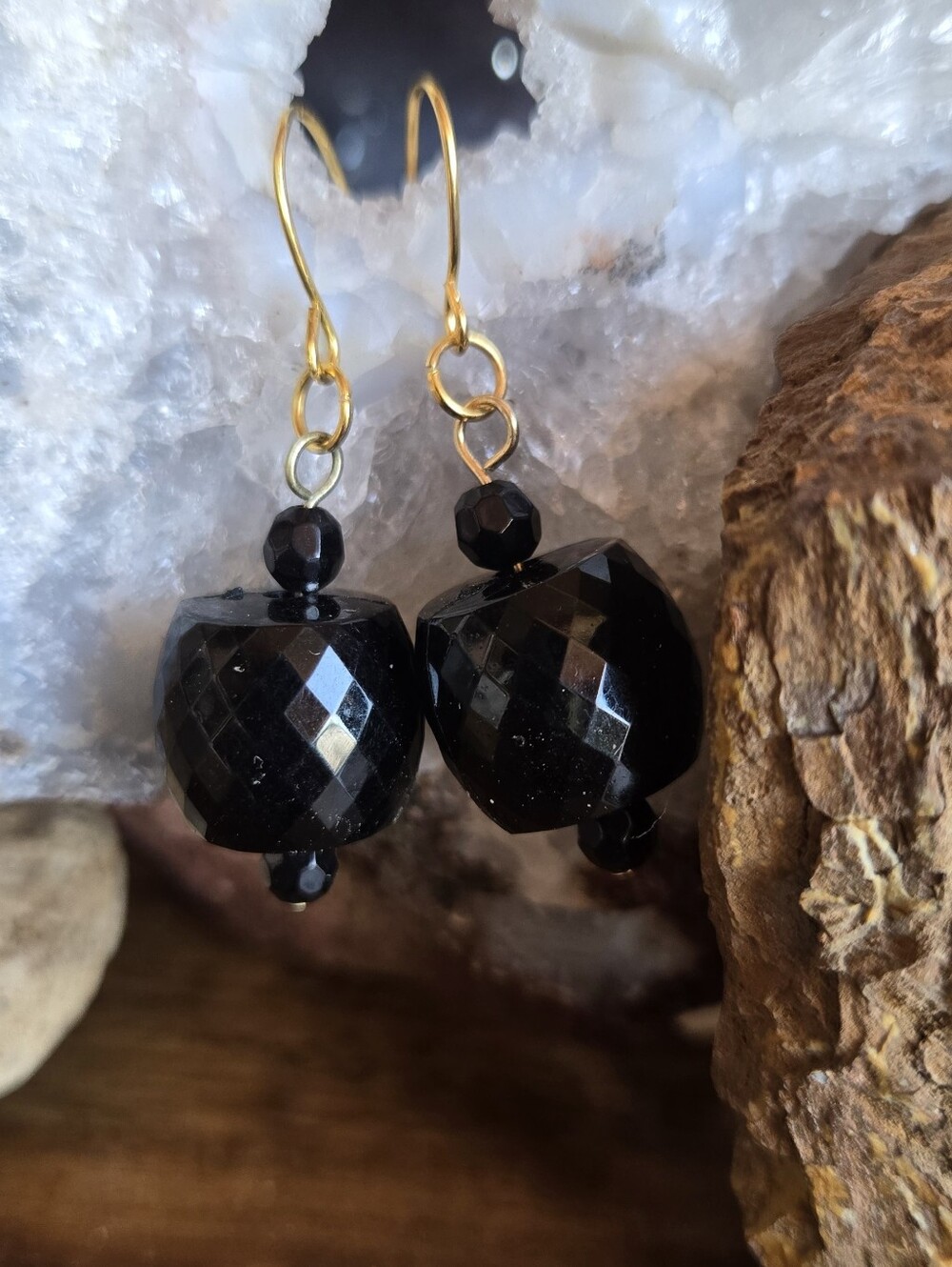Upcycled Black Acrylic Statement Earrings | Vintage Necklace Beads